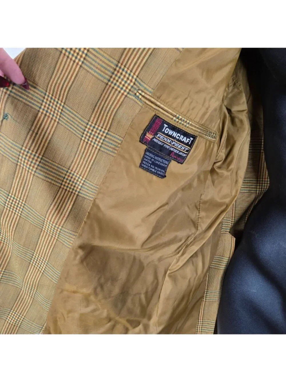 Vintage 70s Towncraft Polyester Blazer Sports Coat Plaid Yellow Mens M